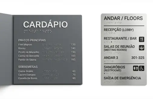 Cardápio e painel em Braille